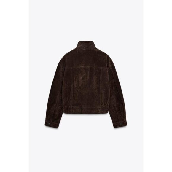 ZARA SUEDE LEATHER BOMBER JACKET WITH POCKETS - Picture 9 of 10